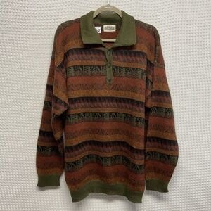 Alpaca Art Andes Peruvian Orange Long Sleeve Polo Sweater Pullover Men XL Peru